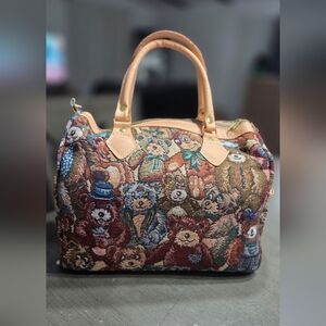 Teddy Bear Tapestry Satchel